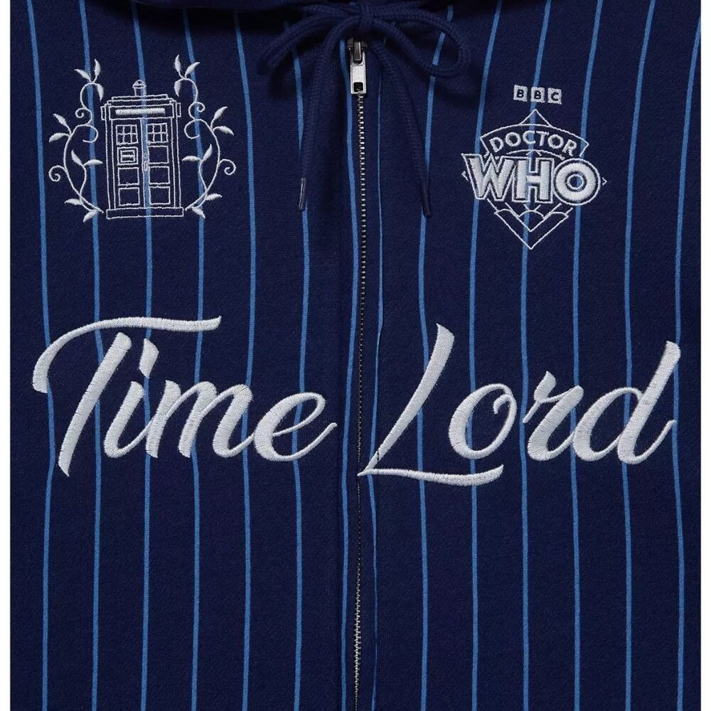 BBC: DR WHO “TIME LORD” STRIPED & EMBRODERIED HOODIE [UNISEX MED] *NWT*
